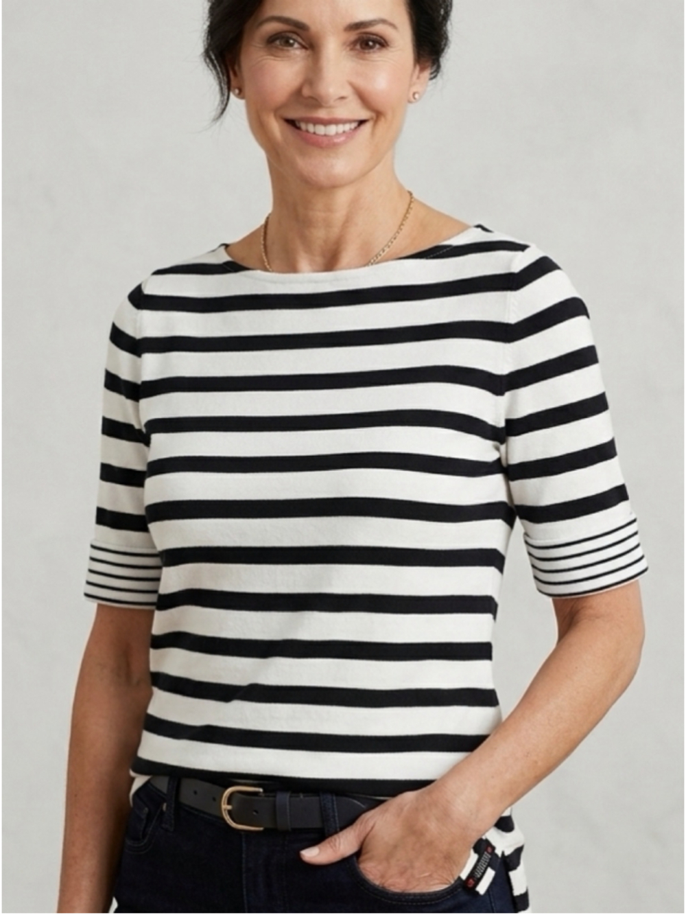 Women's Lauren Ralph Lauren Striped Short Sleeve Tee, Size M, White/Black 2104